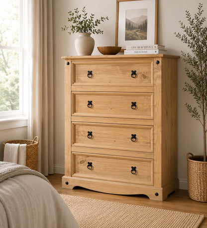 Mews Corona 4 Drawer Chest of Drawers Tall Solid Mexican Pine