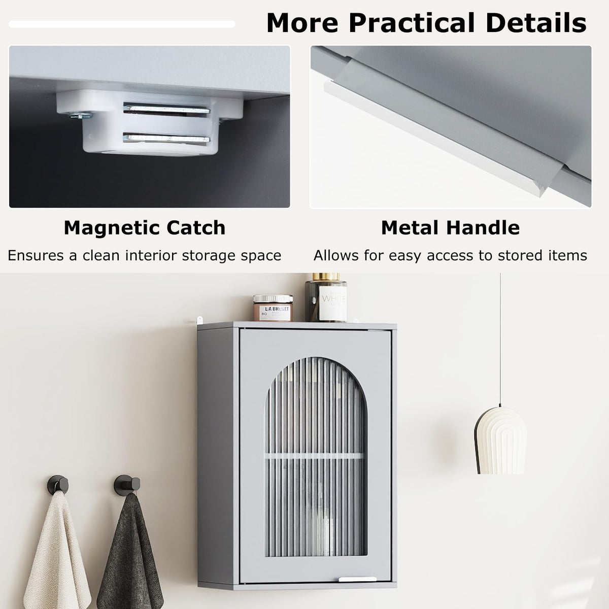 RELAX4LIFE Bathroom Wall Cabinet, Wall-Mounted Storage Cupboard with Tempered Glass Door and Adjustable Shelf
