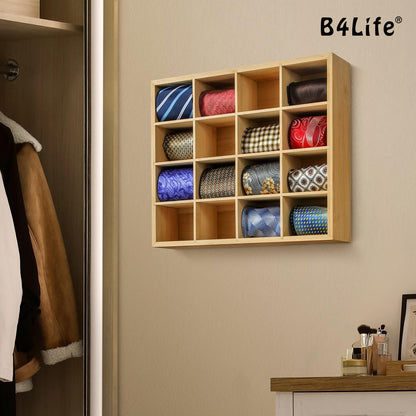 B4Life Tie Rack Wall Mounted Tie Box,Tie Organizer Tie Display Racks for Wall, Bamboo Tie Storage Tie Organizer for Men Tie Holder Wall Mount
