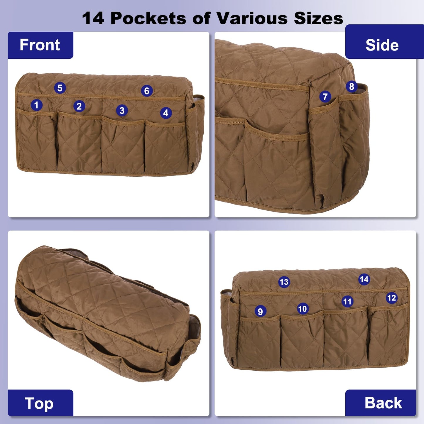 sourcing map Sofa Armrest Organizer Non-Slip Armchair Caddy Waterproof Couch Remote Holder Organizers with 14 Pockets for TV Remote Control Cell