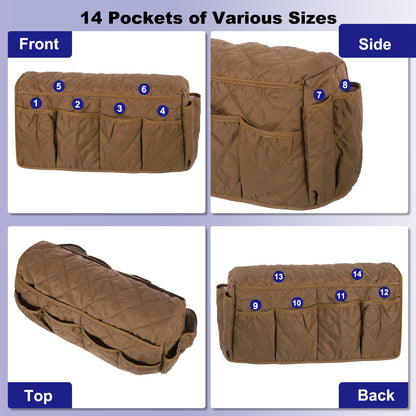 sourcing map Sofa Armrest Organizer Non-Slip Armchair Caddy Waterproof Couch Remote Holder Organizers with 14 Pockets for TV Remote Control Cell