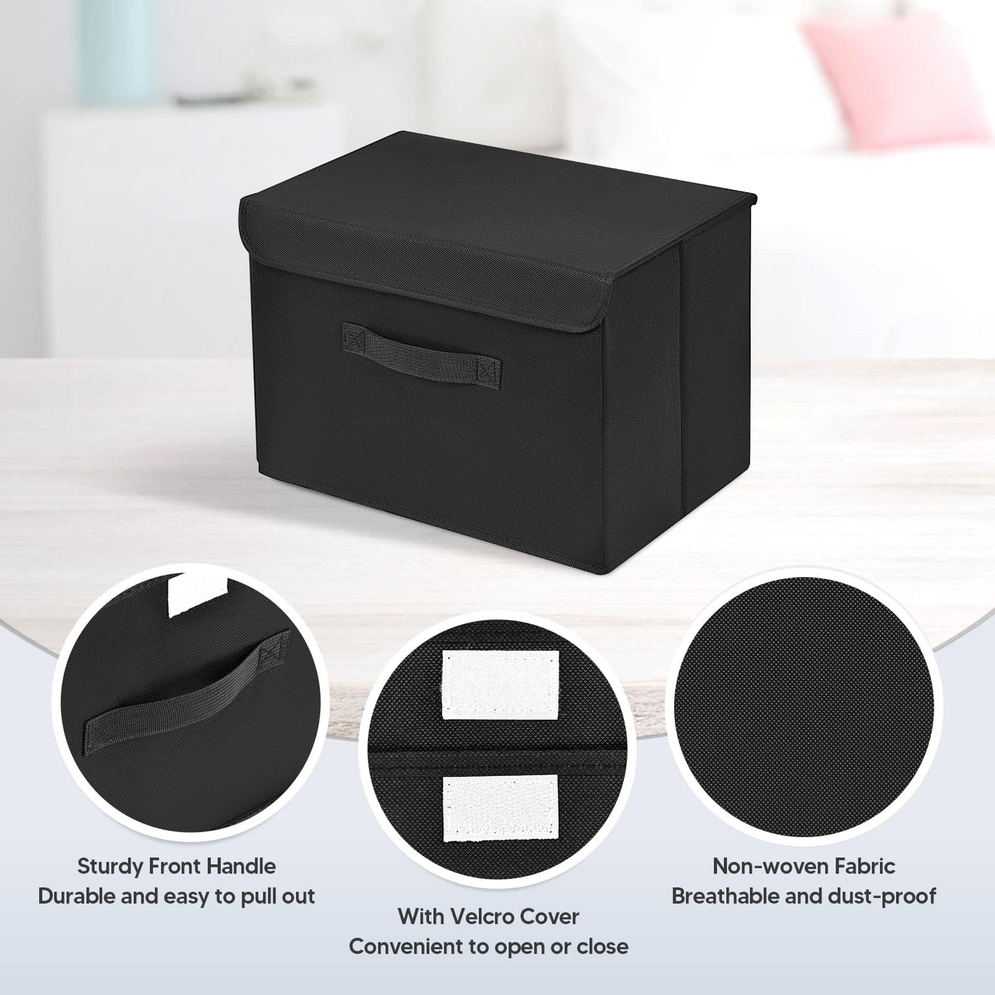 DIMJ 3 Pack Foldable Storage Boxes with Lids - Collapsible Storage Bin with Handle, Fabric Storage Basket Organiser Box for Wardrobe, Closet, Shelf