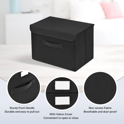 DIMJ 3 Pack Foldable Storage Boxes with Lids - Collapsible Storage Bin with Handle, Fabric Storage Basket Organiser Box for Wardrobe, Closet, Shelf