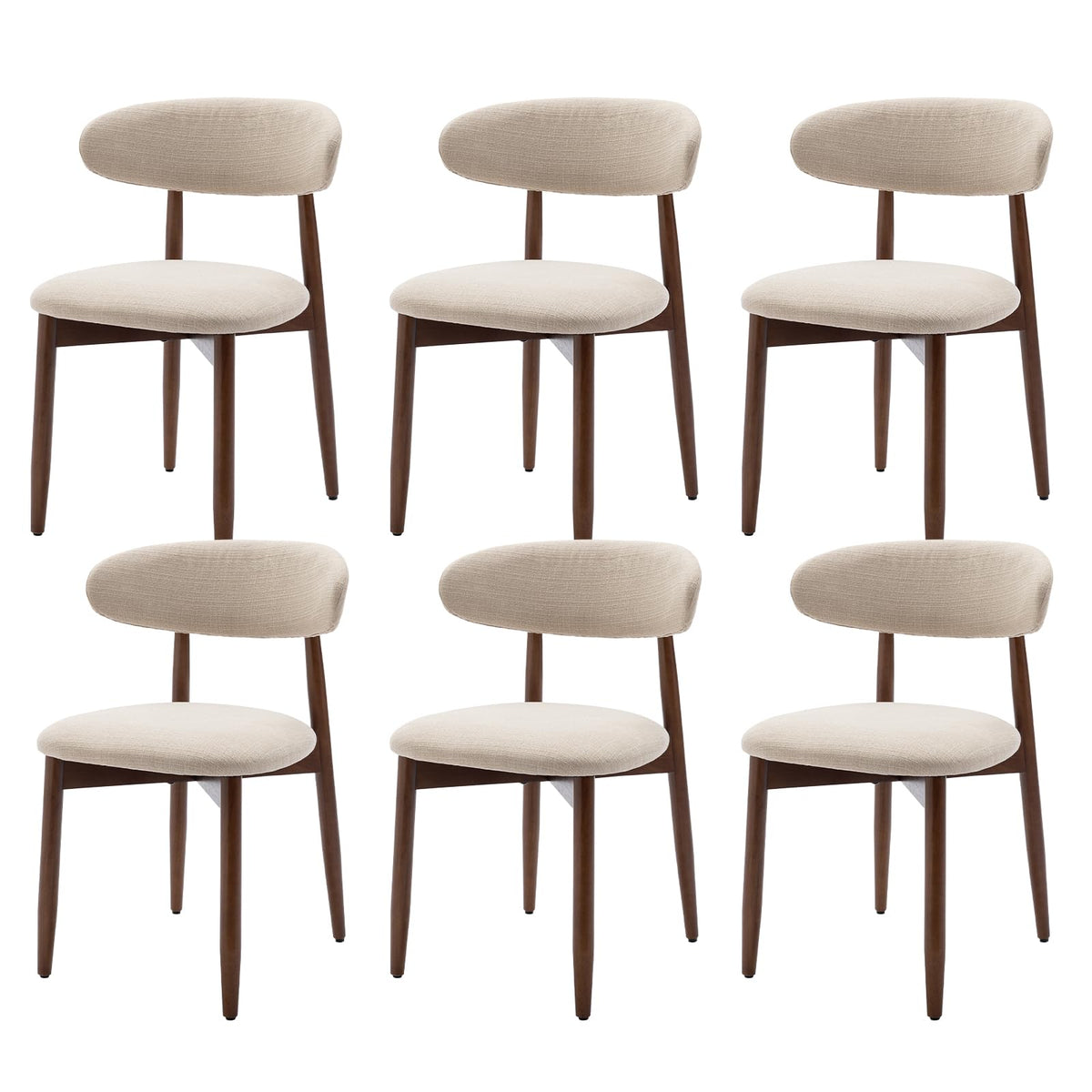 COLAMY Wooden Dining Chairs Set of 6, Modern Fabric Upholstered Kitchen Side Chairs, Farmhouse Dining Room Chair with Foot Pegs, Beige