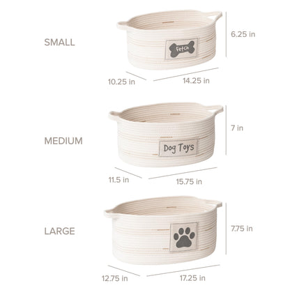RGI Home Dog Toy Storage Baskets – Set of 3 Oval Fabric Rope Organizer Bins for Pet and Household Storage, Multi-Sized with Easy-Carry Handles