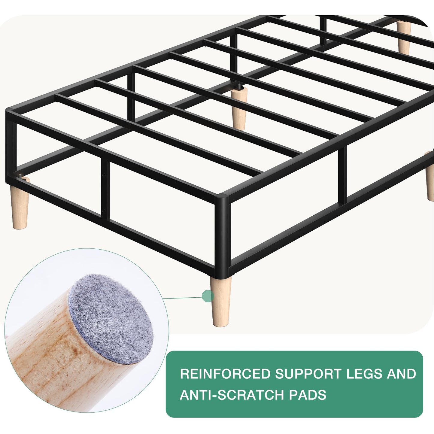 Novilla 35cm Single Metal Platform Bed Frame, 3FT Mattress Foundation With Fabric Cover, Metal Slat Support, Solid Wooden Support Legs, Easy Assembly
