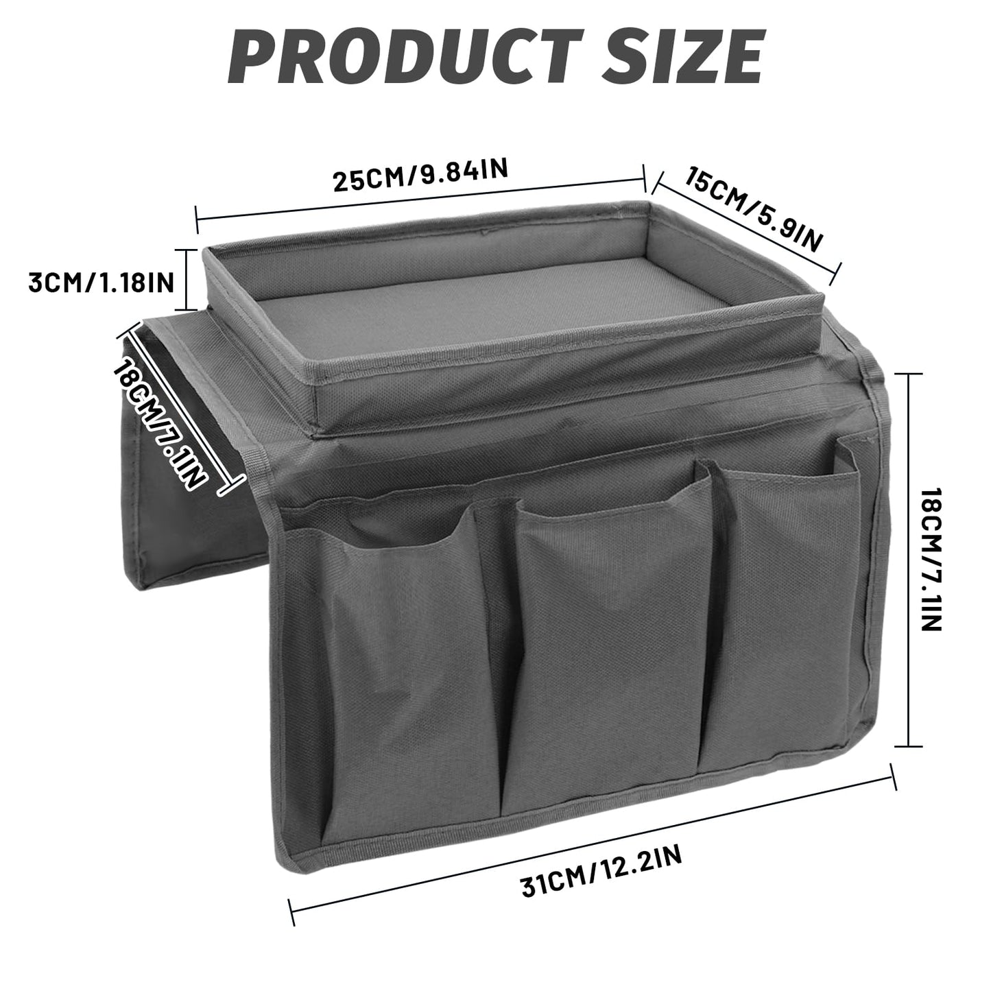Fizleca Sofa Arm Tray, Armchair Tray, Armrest Tray Organizer - Waterproof Non-Slip Caddy with 4 Pockets for Cups, Snacks, Phones, Tablets, Books