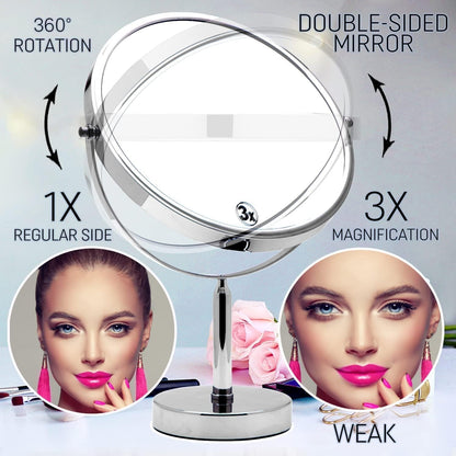 MIRRORVANA XXLarge 3X Magnifying Makeup Mirror on Stand for Dressing Table, Desk and Bathroom & Bedroom Vanity, Double Sided 3X/1X Magnification,