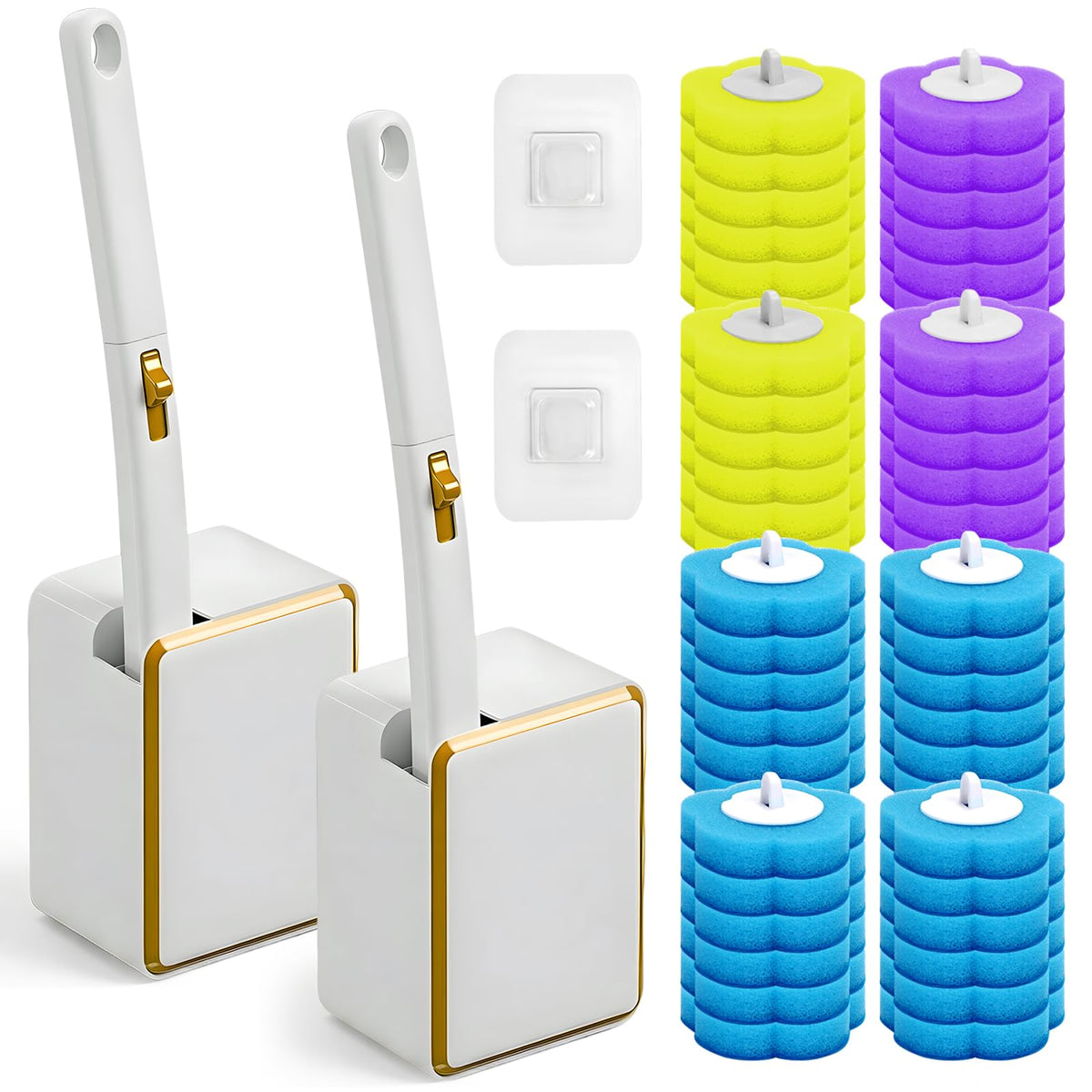 Disposable Toilet Brush 2 Pack Toilet Brush Disposable with 48 Toilet Cleaning Pads, Extended Holder Set