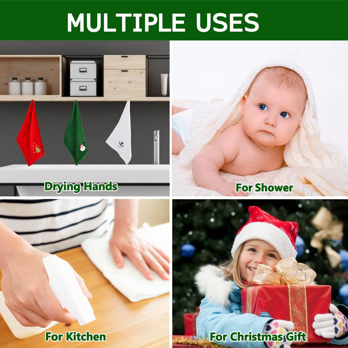 Large Size Grinch Christmas Hand Towels 16" x 27", 100% Pure Cotton Bathroom Decorative Grinch Towels Washcloths Kitchen Merry Grinchmas Towels Stink