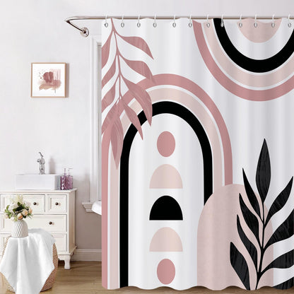 GCIREC Shower Curtain, 180x200cm, Pink White Mid Century Modern Abstract Art Boho Geometric Waterproof Fabric Machine Washable Bathroom Curtain with