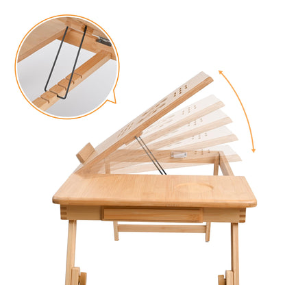 VASMIA Laptop Table,Laptop Desk for Bed with Adjustable Angle and Height,Bamboo Folding Desk for Working Reading and Breakfast,Natural