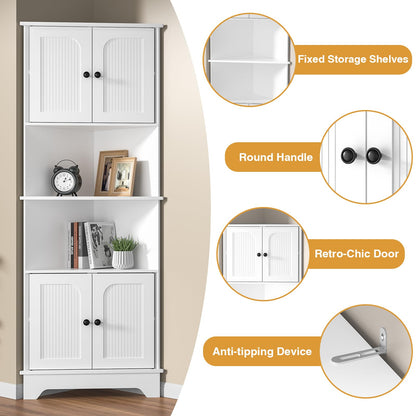 Yvsevnr 173cm Tall Corner Storage Cabinet Wooden 6-Tier Corner Shelf Unit 4 Wooden Doors and 6 Shelves Space Saving Freestanding Sideboard Corner