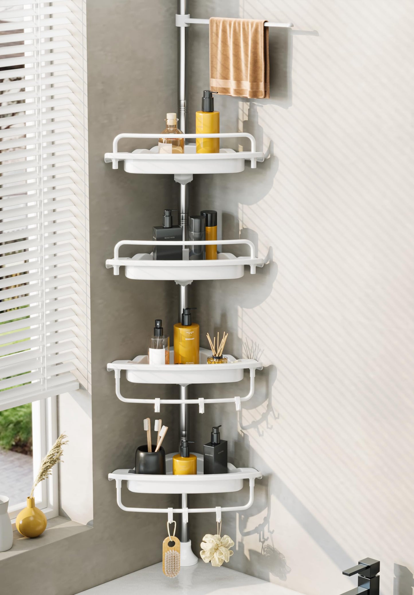 WSBArt Upgrade Sturdy Shower Caddy Tension Pole Corner Shower Caddy Bathroom Organizer 18/8 Stainless Steel Rustproof 4 Tier Adjustable Shelves for