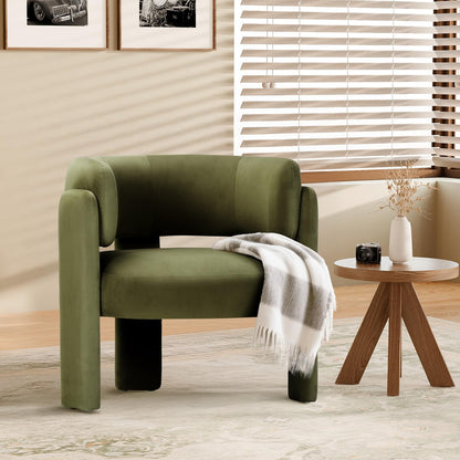 COLAMY Living Room Armchairs, Modern Velvet Accent Chair, Comfy Round Upholstered Arm Chair with 3 Legs