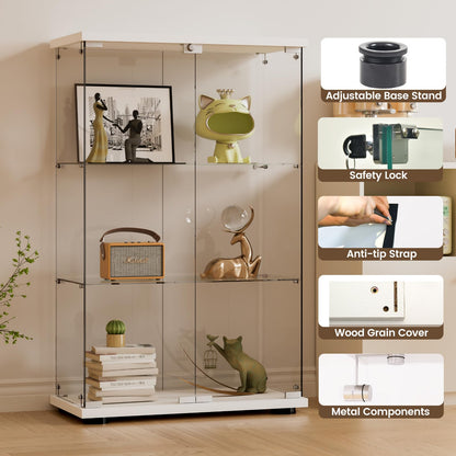 Beauty4U 3-Shelf Double Door Glass Display Cabinet, 125cm Tall, White