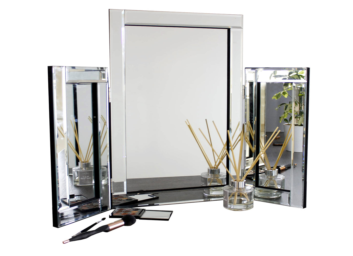 Marco Paul Interiors Modern Tri-Fold Glass Mirror - Stylish Folding Dressing Table Mirror for Home, Bedroom, Bevelled, Vanity Mirror Perfect for