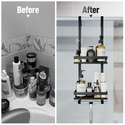 Laimew Shower Caddy Hanging, 2 Tier Shower Storage Over Door, Shower Accessories, Rustproof Shower Organiser Bathroom Storage, No Drilling