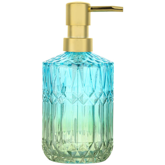 YunNasi Glass Soap Dispenser with Pump, Refillable Liquid Hand Soap Dish Soap Dispensers for Bathroom Counter, Kitchen Sink (Blue Green)