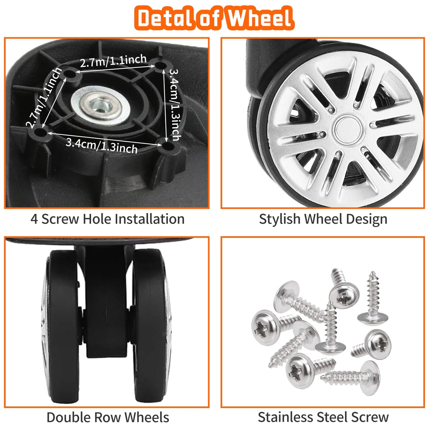 1 Pair Luggage Wheel Replacement, Universal Suitcase Caster Mute Double Row Wheels, Spare Spinner Luggage Caster