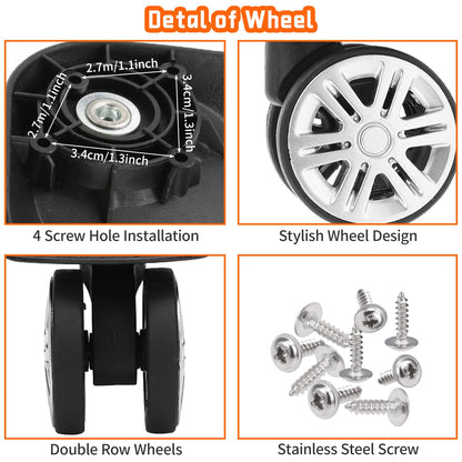 1 Pair Luggage Wheel Replacement, Universal Suitcase Caster Mute Double Row Wheels, Spare Spinner Luggage Caster