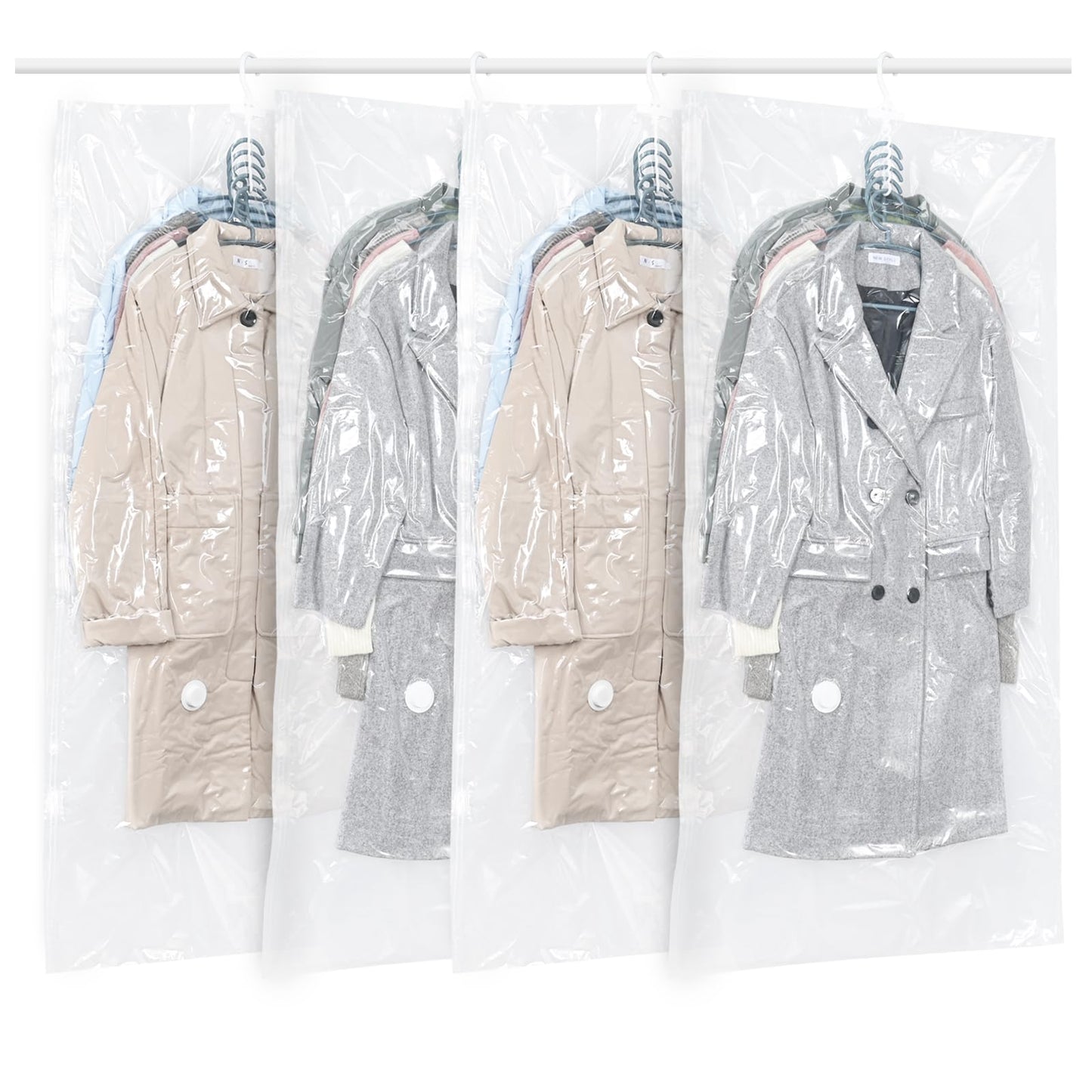 Hanging Vacuum Storage Bags, GQC 4 PCS Space-saving Vacuum Bag for Clothes, Suits, Dresses, Coats or Jackets