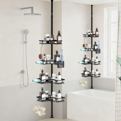 YEVVAIOC Corner Shower Caddy Tension Pole,43 to 121 Inch Adjustable Bathroom Organizer Shelves Rustproof with 4-Tier, for Small Bathrooms