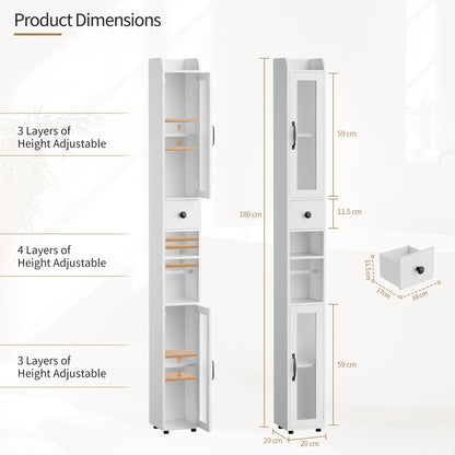 BonVache Tall Bathroom Storage Cabinet, Slim Storage Unit with Adjustable Shelves, Bathroom Shelves Cupboard for Kitchen Hallway Living Room Bedroom