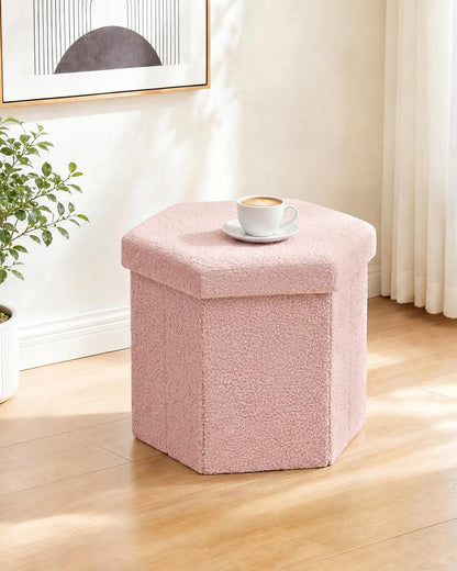 Bonlife Folding Storage Ottoman Hexagonal, Footrest with Toy Ches Box, 43cm