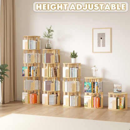 YGYQZ Rotating Bookshelf, 5 Tier Floor Standing Bookcase Wood 360 Display Narrow Book Shelf Organizer for Kids & Adult Storage Rack for Bedroom