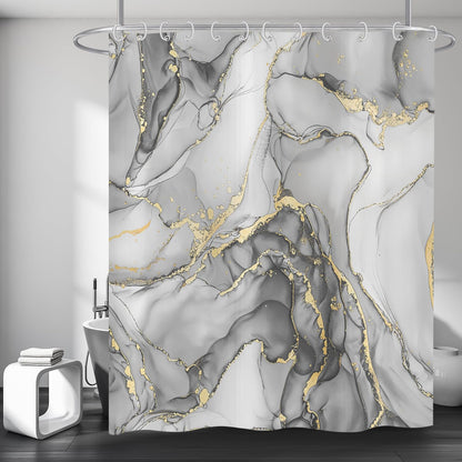 Hnmdmyi Marble Shower Curtain 90x180, Grey Gold Abstract Marble Bathroom Curtains Luxury Modern Aesthetic Art Ink Texture Waterproof Polyester Fabric