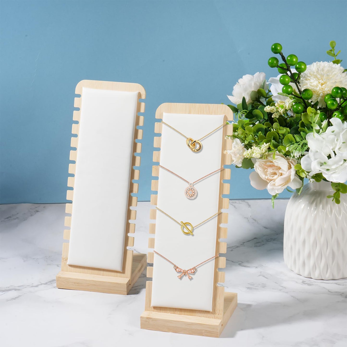 YEXEXINM 4pcs Jewelry/Necklace Display Stands, Wood Pendant Necklace Holder Necklace Display Storage Jewelry Display Rack Organizer