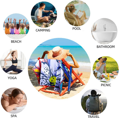 Large Microfibre Beach Towel for Adult,160x90cm Double Side Sand Free Beach Towel,Blue Striped Lightweight Quick Dry Travel Swim Towel with