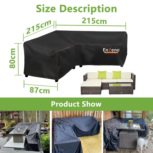 Enzeno Garden Furniture Covers waterproof, 420D Oxford Fabric L-Shape Garden Sofa Covers, Rattan Corner Sofa Cover, outdoor corner sofa cover with