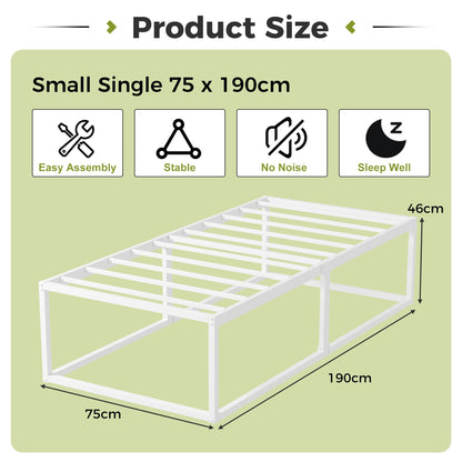 EMODA Small Single Bed Frame 75x190 cm with Sturdy Slats Support, White