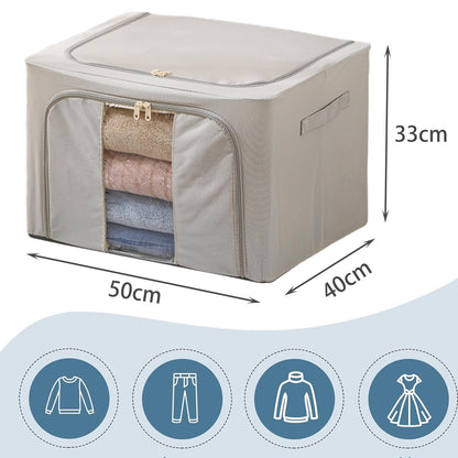 Goesort 3 Pack Clothes Storage Boxes with Steel Frame Support, 66L Moving Bag Wardrobe Storage Organiser Packing Boxes for Moving House with Clear