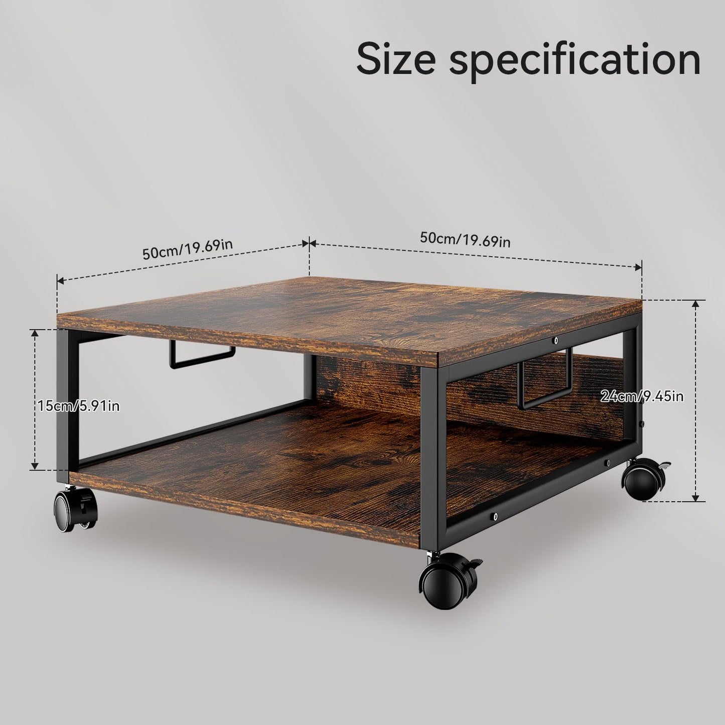 IBUYKE 2 Tier Desktop Printer Stand Cart,Printer Table with Wheels,Desk Heavy Duty Rolling Table with Storage Folders,for Books, Fax Machine