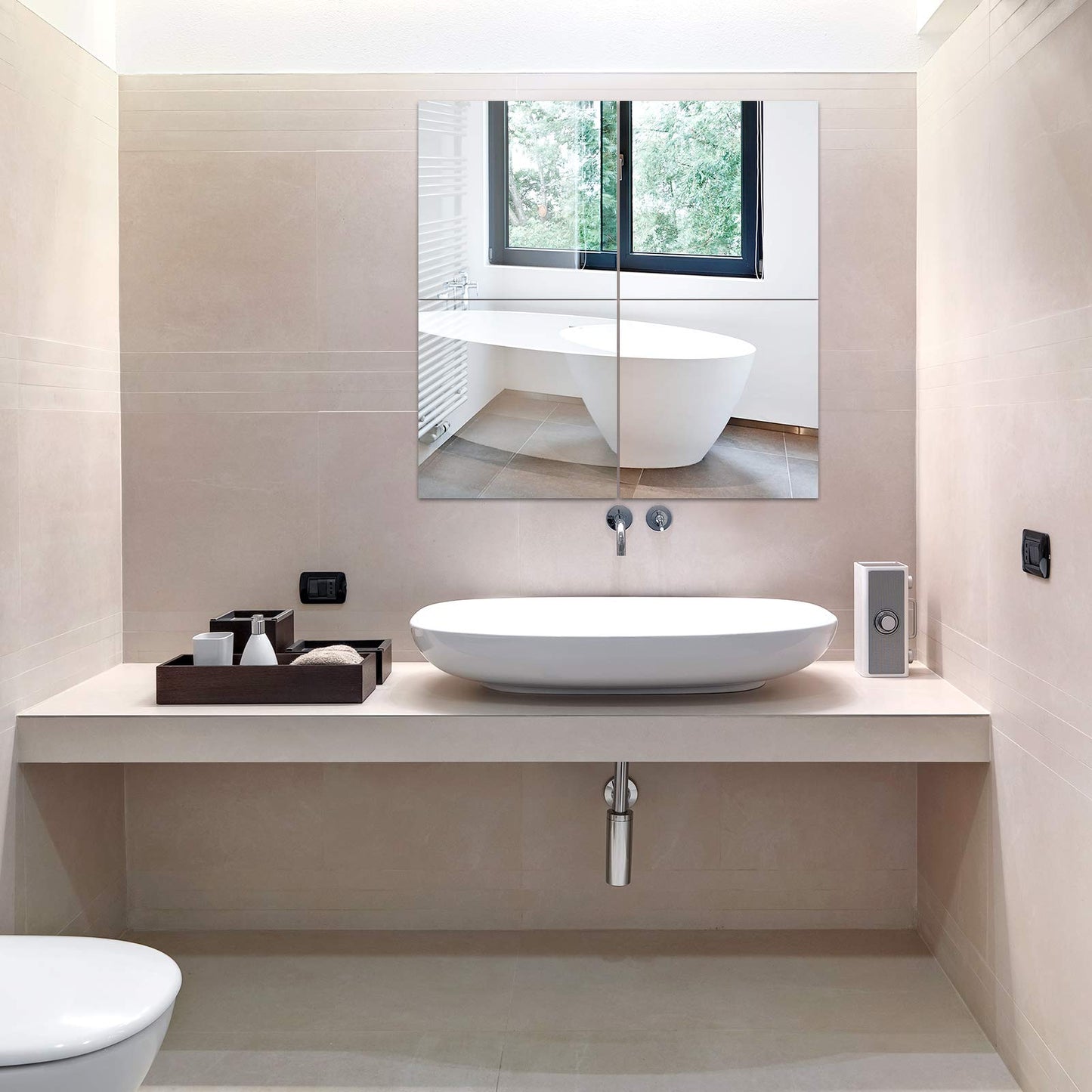 EVENLIVEFull length mirror Tiles (35cm35cm4Pcs-Glass) Frameless wall mirror, self adhesive long mirror, body mirror, used as gym mirrors for home