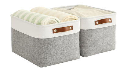 Bagnizer Foldable Storage Baskets for Shelves Closet 2PCS Fabric Small Organizer Box Bins with Handles Waterproof Canvas Box for Clothes, Pet Toys