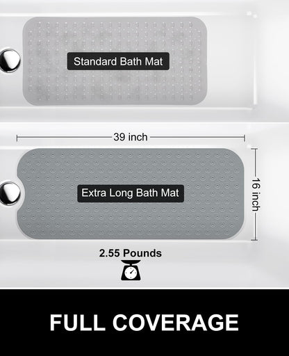 Yolife No Suction Cup Bath Mat: 40x100CM Extra Long Bathmat│Perfect for Refinished Bathtub Mat│Made of Nature Rubber│a Blessing for the Elderly and