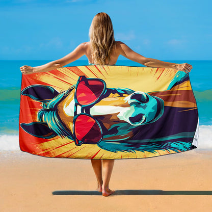Violetpos Cool Horse with Sunglasses Beach Towel, Extra Large 180x90 cm 250GSM Microfibre, Sand Free Quick Dry