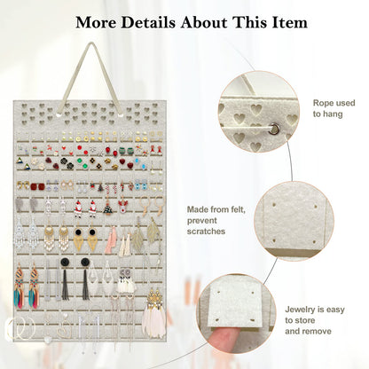 Yanmucy Earring Holder Organizer Hanging Holds Up to 300 Pairs Wall Mount Jewelry Storage Bag Earring Holder For Girls Women (Beige)