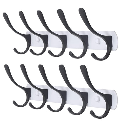SKOLOO Coat Rack Wall Mount - Modern, Metal Wall Coat Rack with 5 Hooks, Pack of 2, Sturdy Wall Hook Rack Rail for Hanging Coat, Jacket, Clothes, Hat