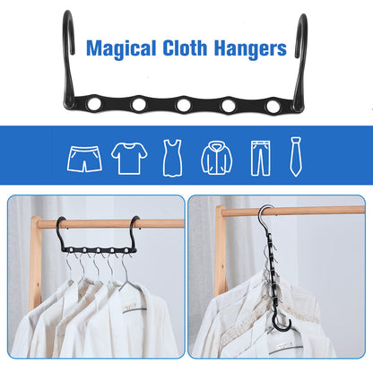Rainberg 6pcs Magic Clothes Hangers Space Savers, Coat Hangers Space Saving, Wardrobe Space Saver Hangers. (Pack of 6, Black)