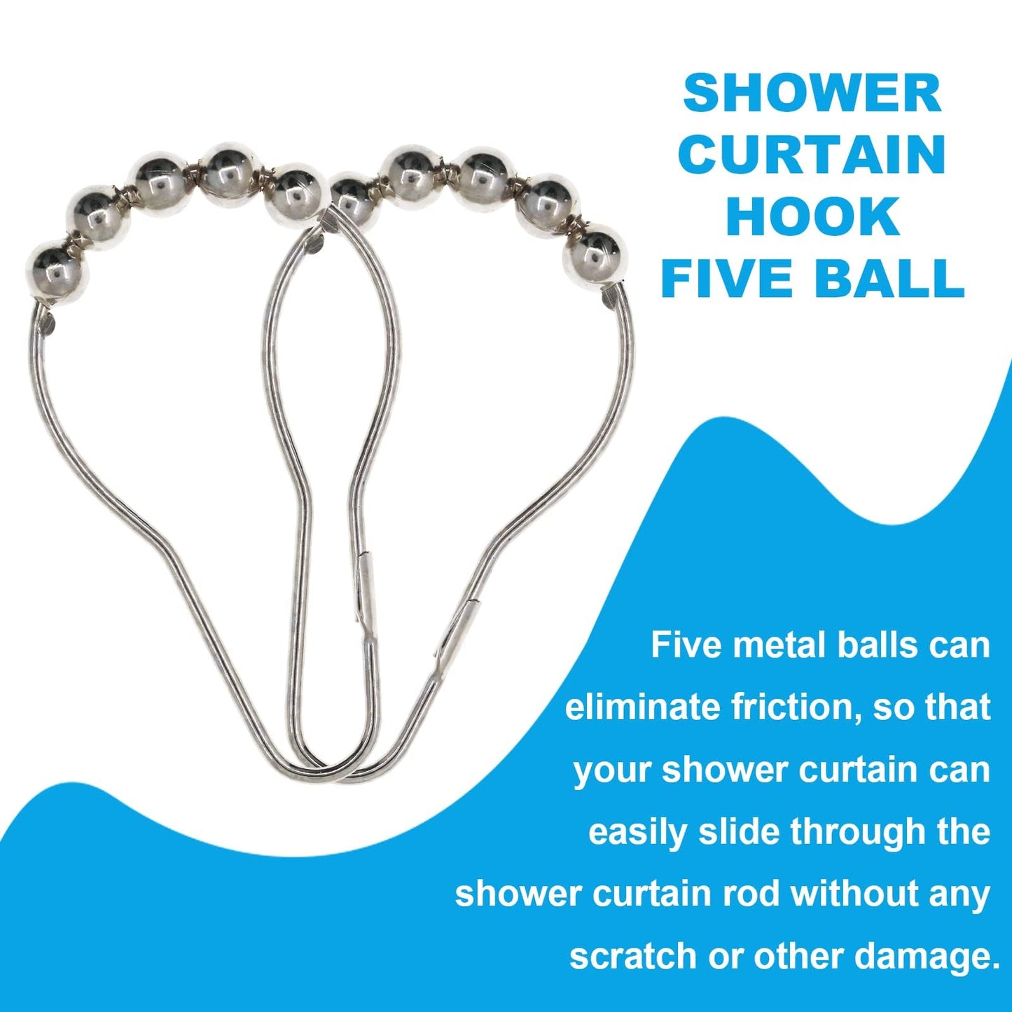 Fogcosy 14 Pcs Stainless Steel Shower Curtain Hooks with Roller Balls, Rust-Resistant, Heavy-Duty Closure, Suitable for Standard Bathrooms