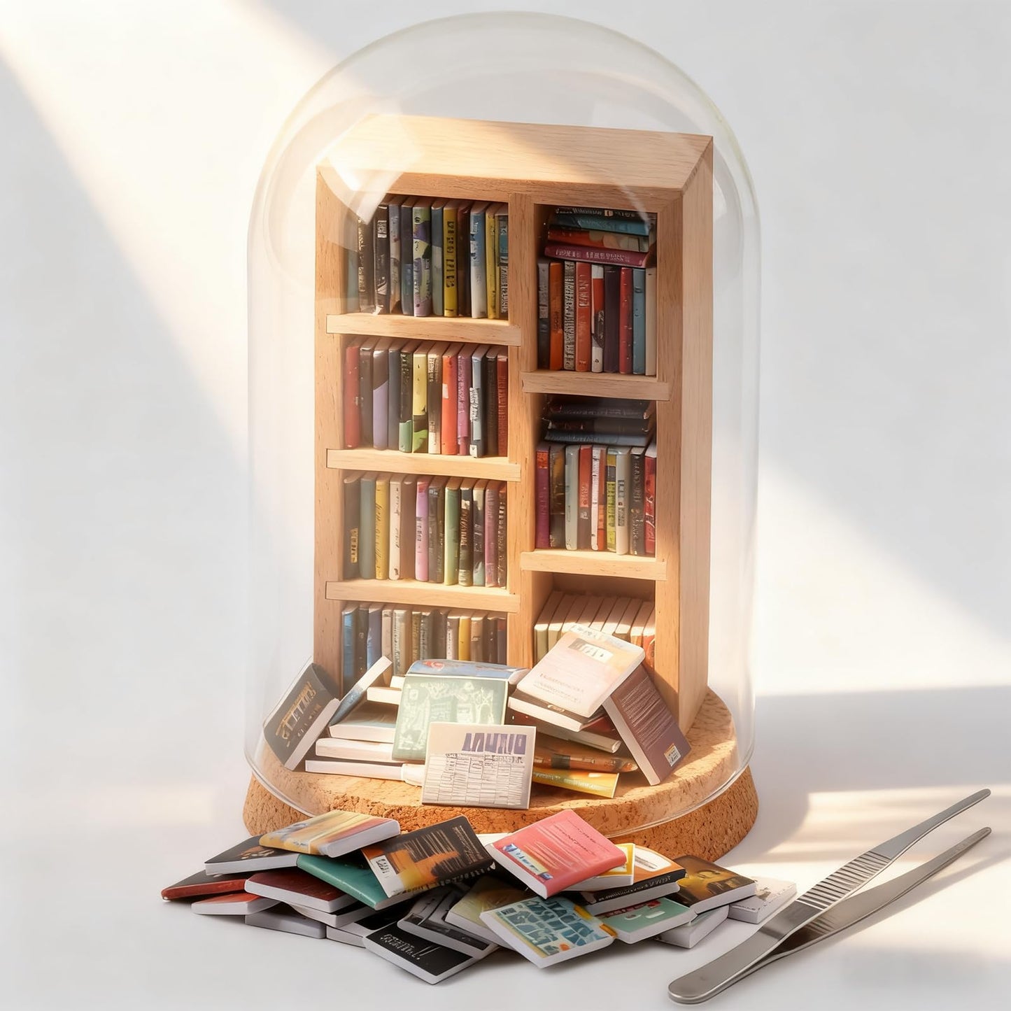 The Left Bridge Anxiety Bookshelf, Miniature Bookcase, with 200+Mini Books