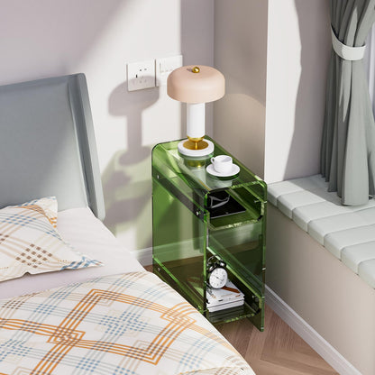 Dewrhiixe Clear Acrylic Side Table Narrow, Slim End Table for Small Spaces, Skinny Nightstand Bedside Table for Bedroom, Living Room, Office
