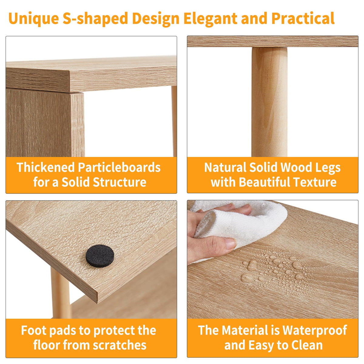Aibiju 3-Tiered S-Shaped Side Table for Small Spaces, Freestanding Side Table, Sofa End Table, Narrow End Table