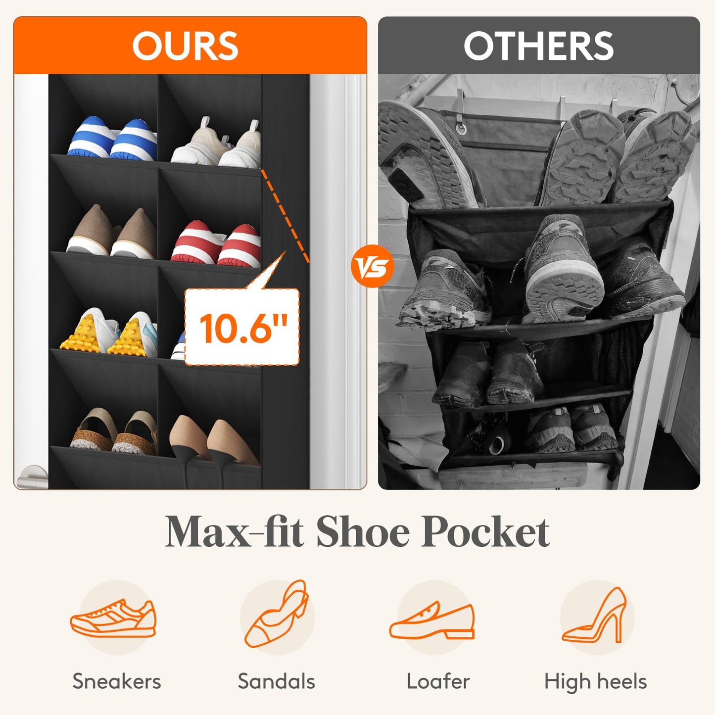 Lifewit 6 Tier Over the Door Shoe Organisers with 11 Deep Pockets, Fabric Hanging Wall Mounted Shoes Rack Behind Door Storage Organizer for Boots