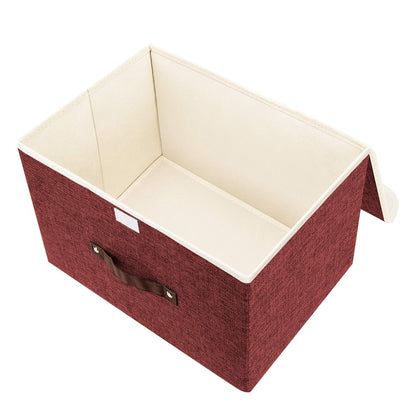 TYEERS Collapsible Storage Box with Lid, Fabric Storage Box for Clothes, Wardrobe Storage, 38x25x25 cm, Set of 5, Red Wine